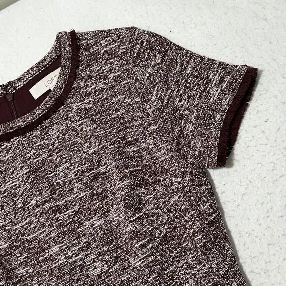 Ann Taylor LOFT Women's 4 Burgundy Short Sleeve Fringe Short Sleeve Sheath Dress - Picture 5 of 12